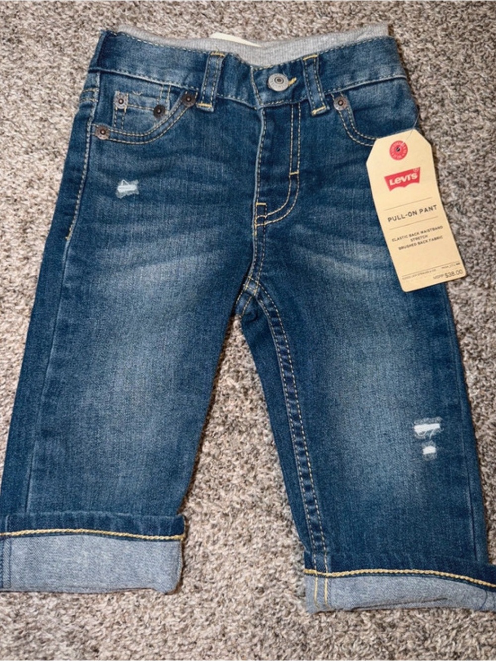 Levi's Kids Dark Blue Pull-On Distressed Jeans 9M